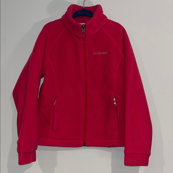 COLUMBIA Youth Girls XS 6/7 Fleece Jacket Coat Full Zip Pink Pockets EUC - Picture 1 of 6